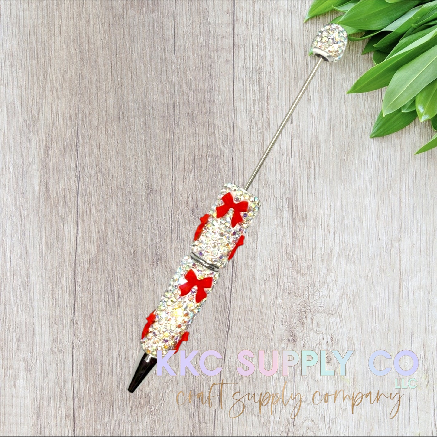 Rhinestone Beadable Pen With Bow Charms-Silver AB