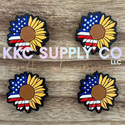 American Flag Sunflower Silicone Focal Bead