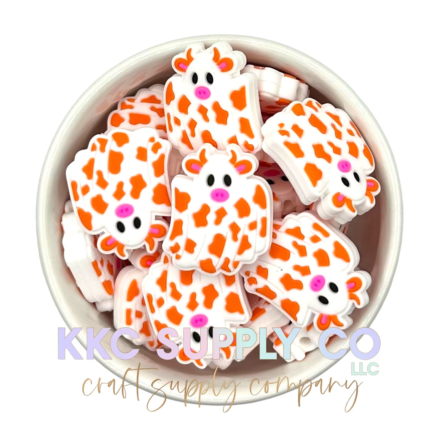 Ghost Cow Silicone Focal Bead-Orange