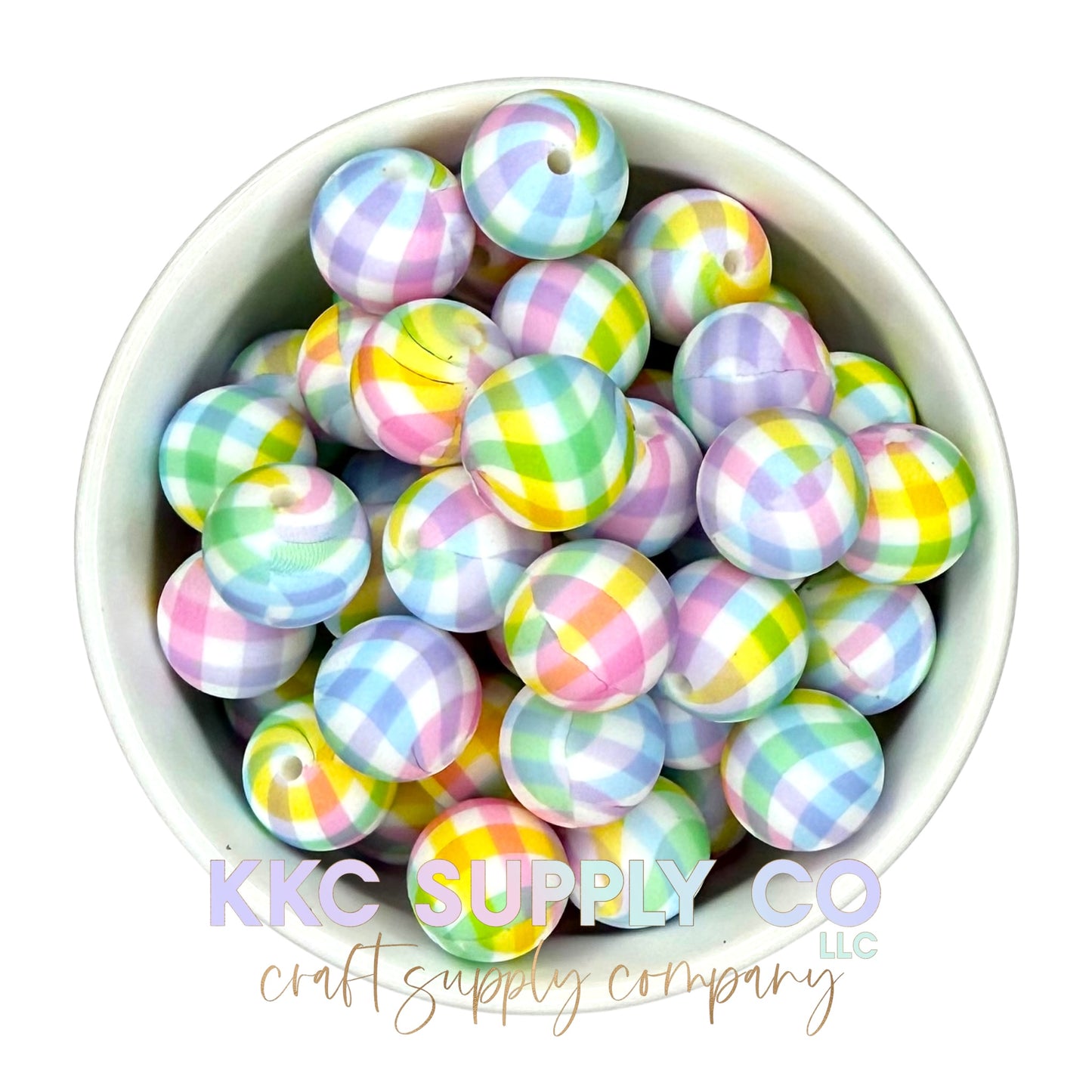 SP190-Pastel Easter Plaid Printed Silicone Bead 15mm