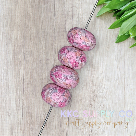 SP99-Pink Floral Printed Silicone Abacus Bead 23mm