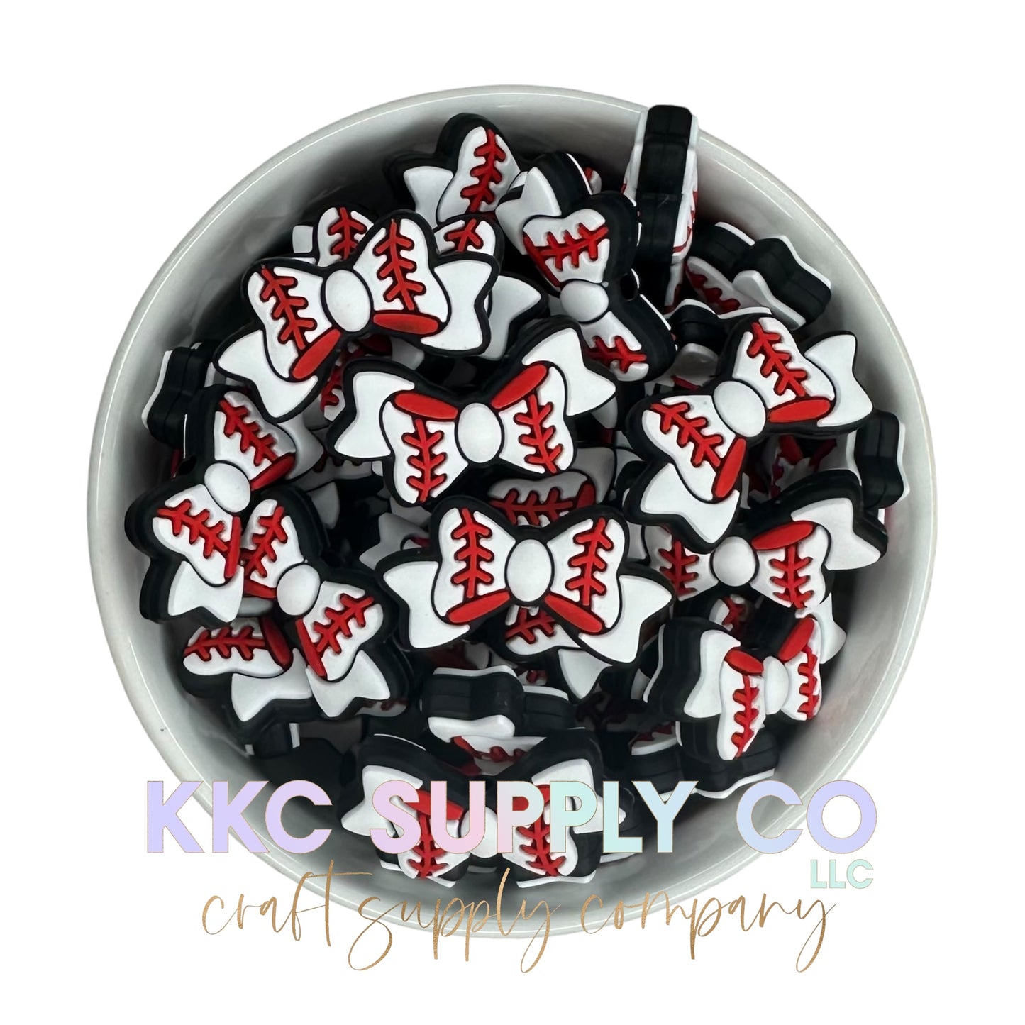 Baseball Bow Silicone Focal Bead