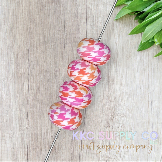 SP97-Pink and Coral Houndstooth Printed Silicone Abacus Bead 23mm