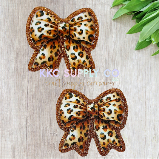 AT435-3D Leopard Bow-Acrylic Flatback-Copper Glitter