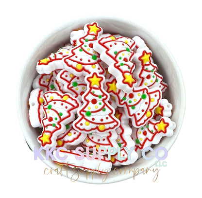 Christmas Tree Silicone Focal Bead-White