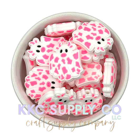 Ghost Cow Silicone Focal Bead-Pink