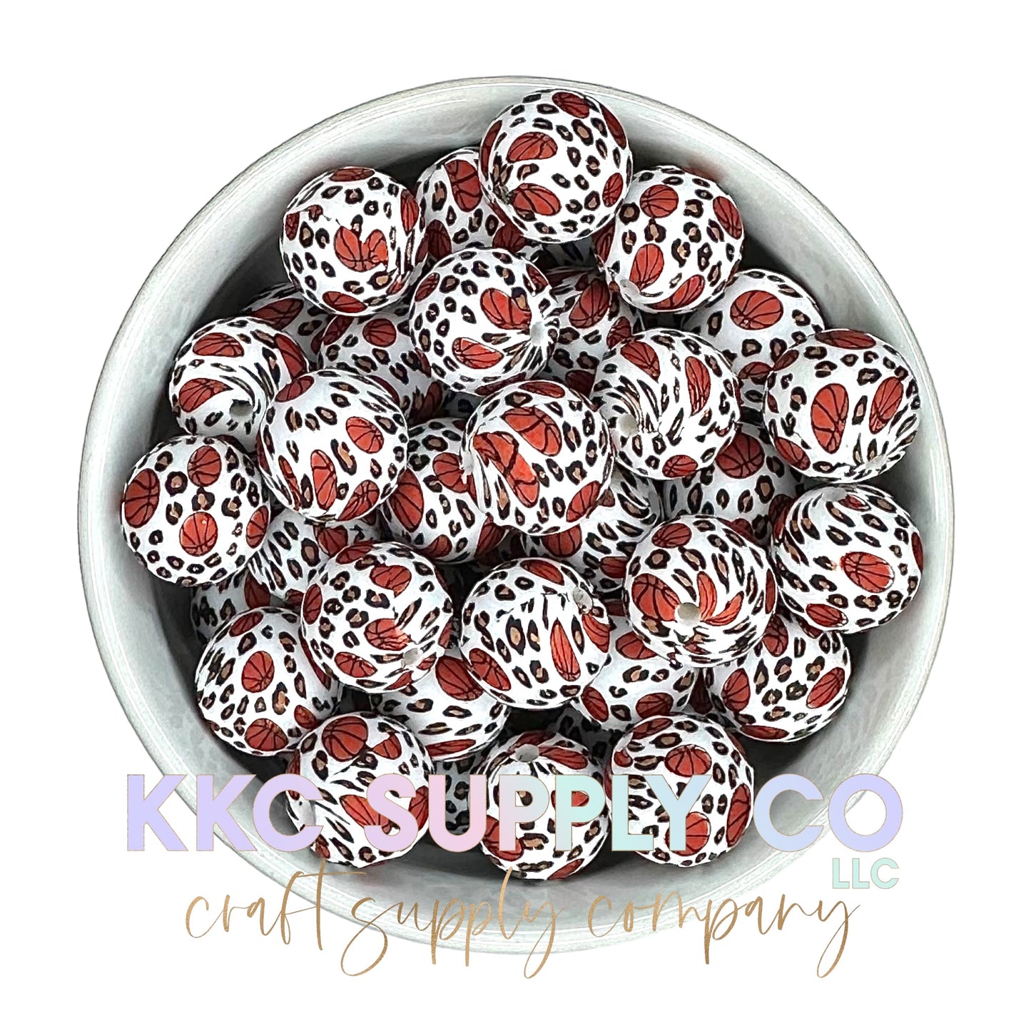 SP138-Leopard Basketball Silicone Bead 15mm