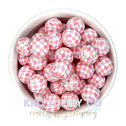SP191-Peachy Petal Checker Printed Silicone Beads