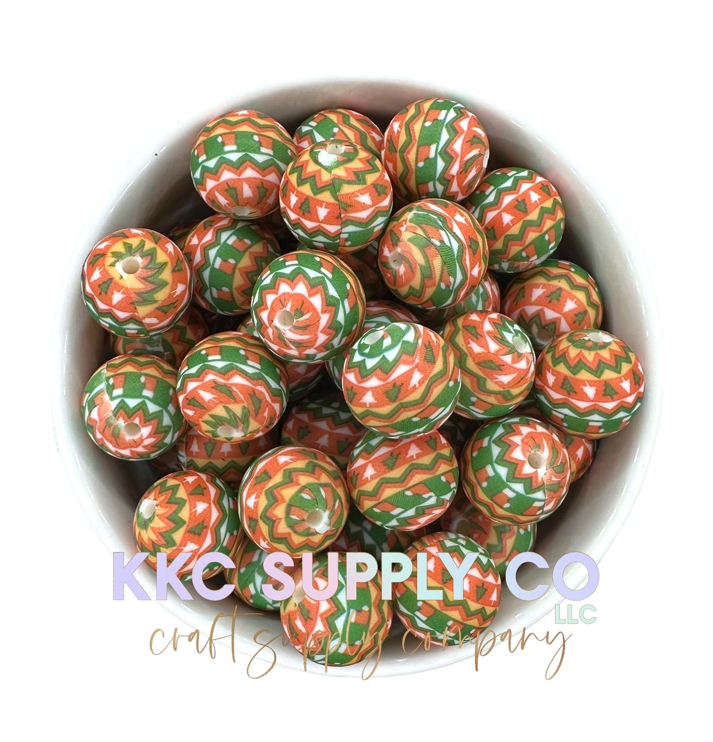 SP129-Christmas Ball Printed Silicone Bead 15mm