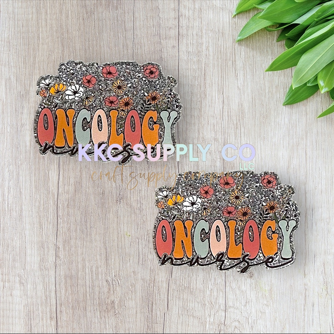 AT130-Floral Oncology Squad-Acrylic Badge Reel Topper