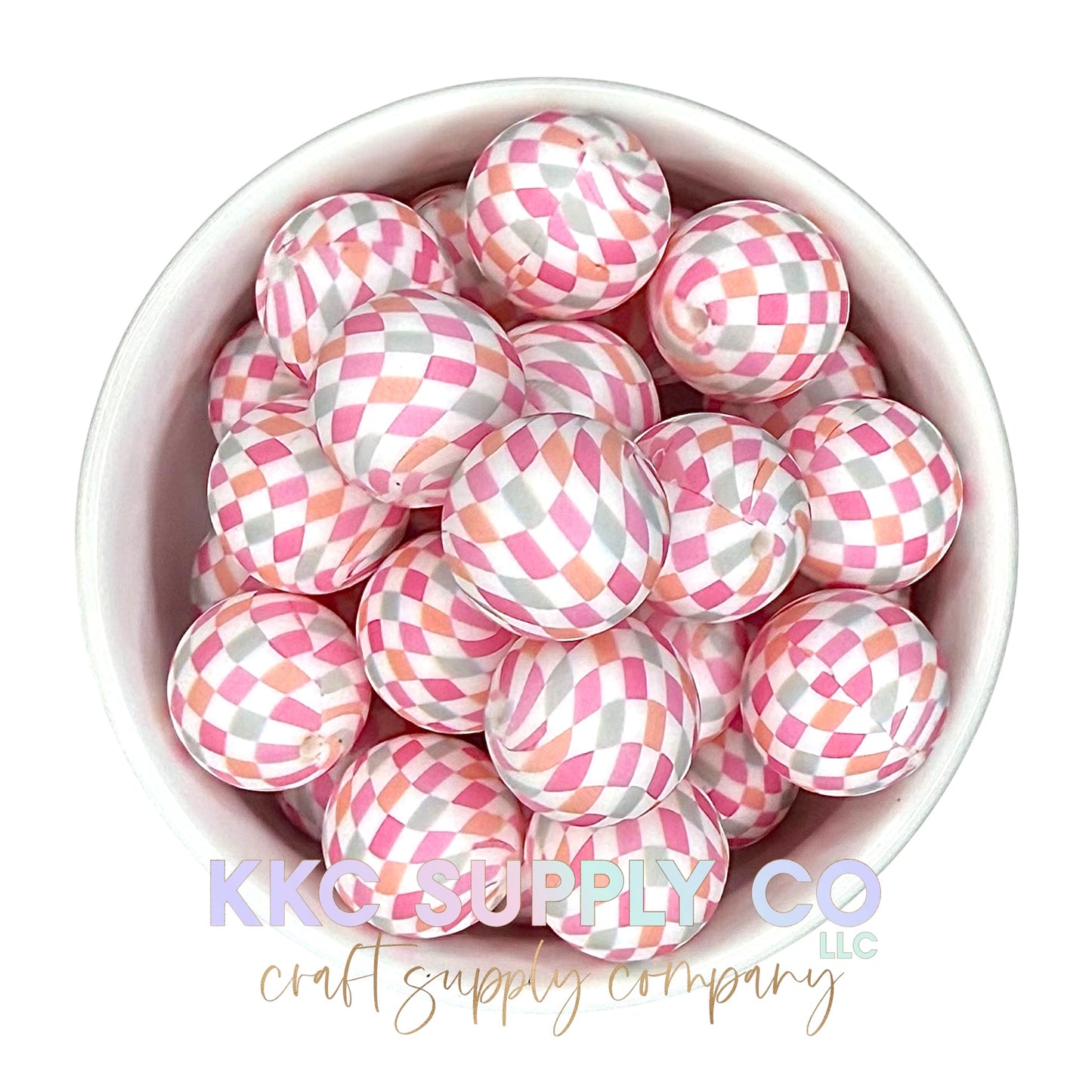 SP191-Peachy Petal Checker Printed Silicone Bead 19mm