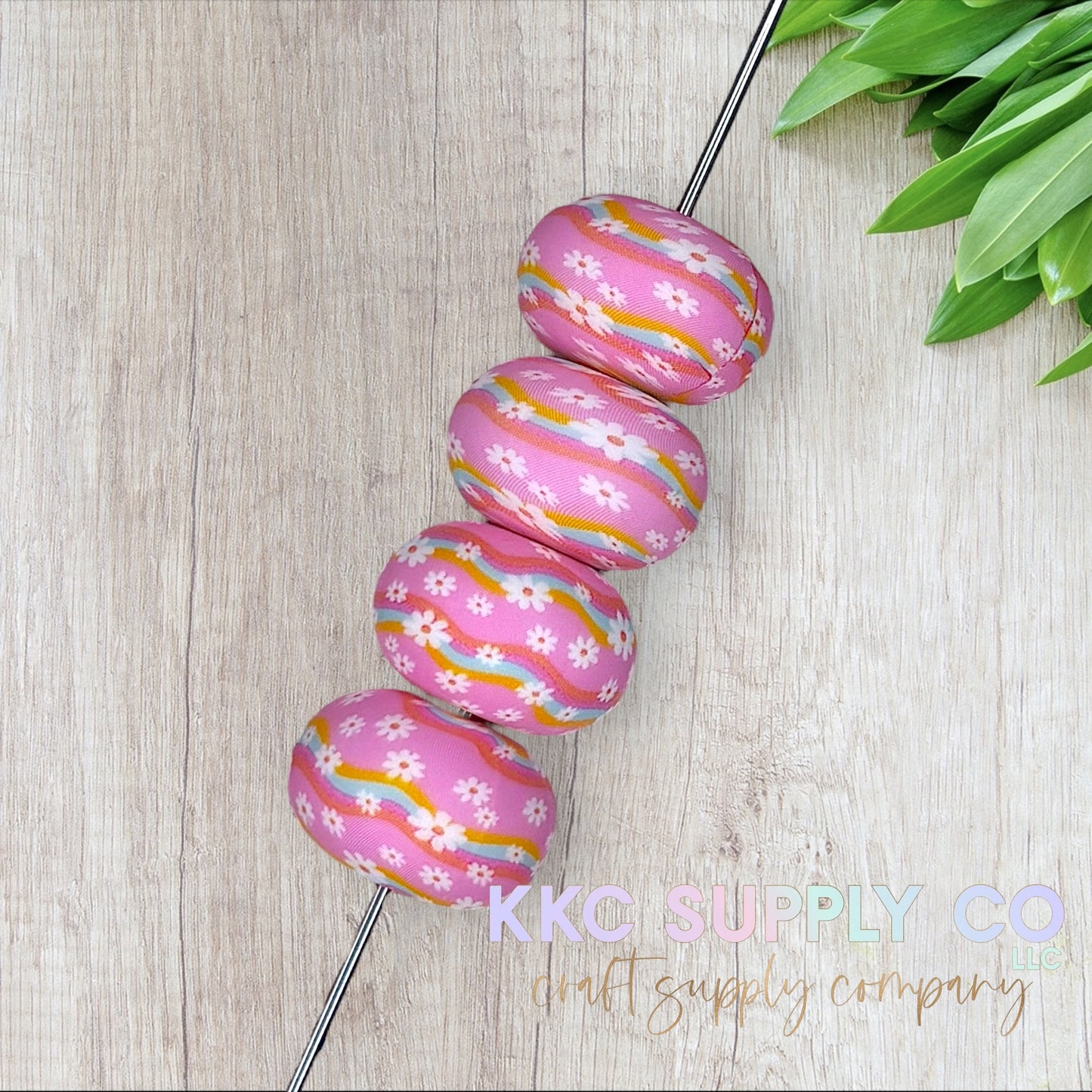 SP101-Pink Retro Daisy Printed Silicone Abacus Bead 23mm