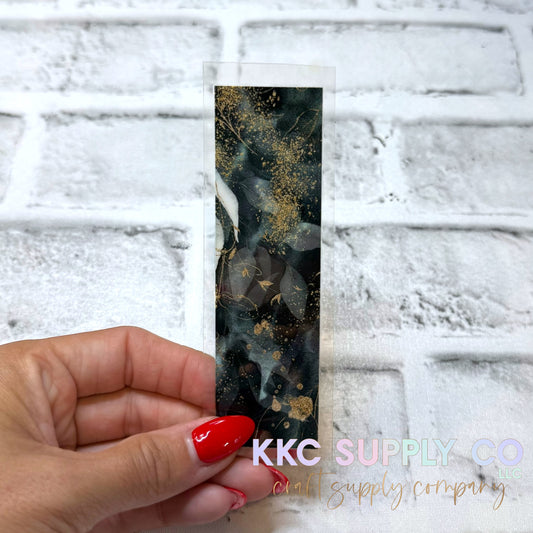 PW80-Deep Teal and Gold Glitter Marble  UV DTF Pen Wrap