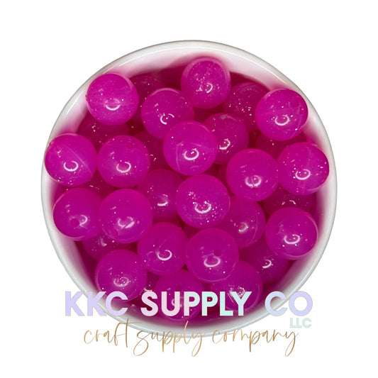 SG01-Hot Pink Jelly Glitter Silicone Bead 15mm