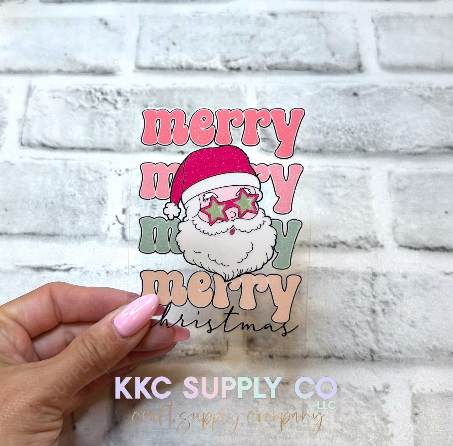 UV16613-Merry Merry Merry Christmas Santa UV DTF Decal