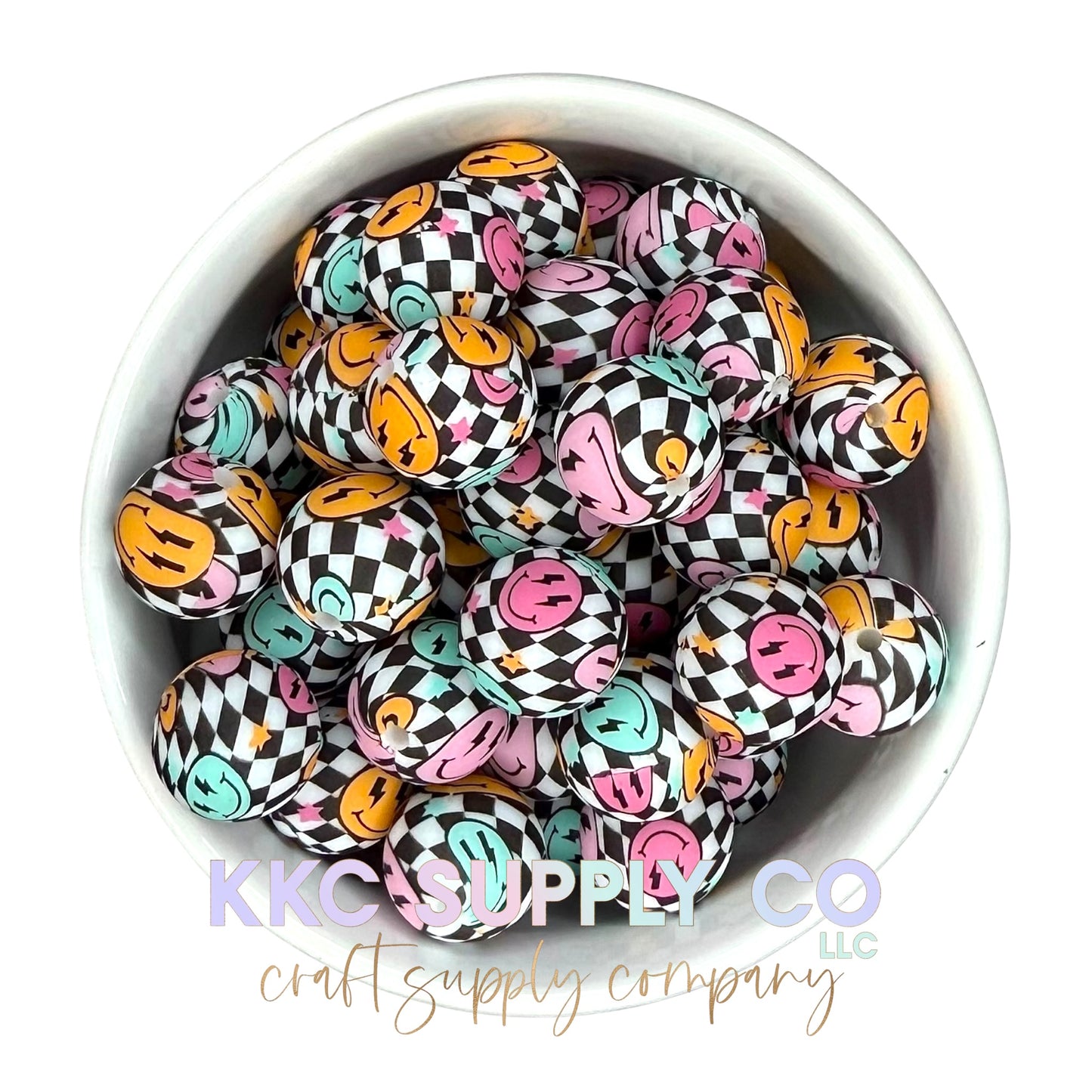 SP192-Checker Retro Vibes Printed Silicone Bead 15mm