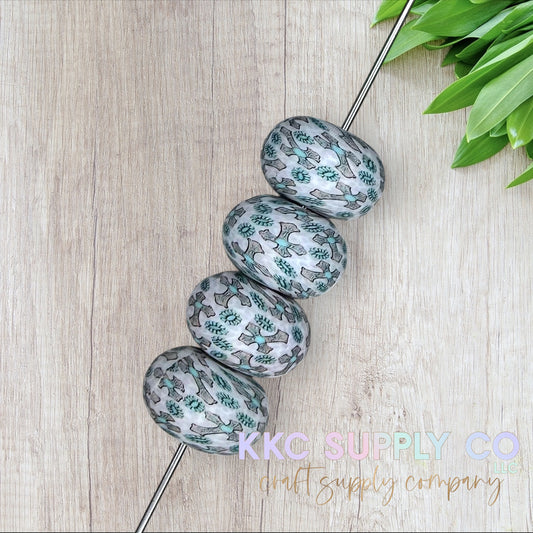 SP96-Turquoise Cross Printed Silicone Abacus Bead 23mm