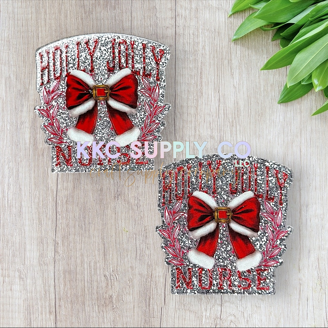 AT126-Holly Jolly Nurse-Acrylic Badge Reel Topper