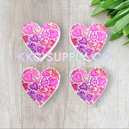 Hearts Printed Heart Silicone Focal Bead