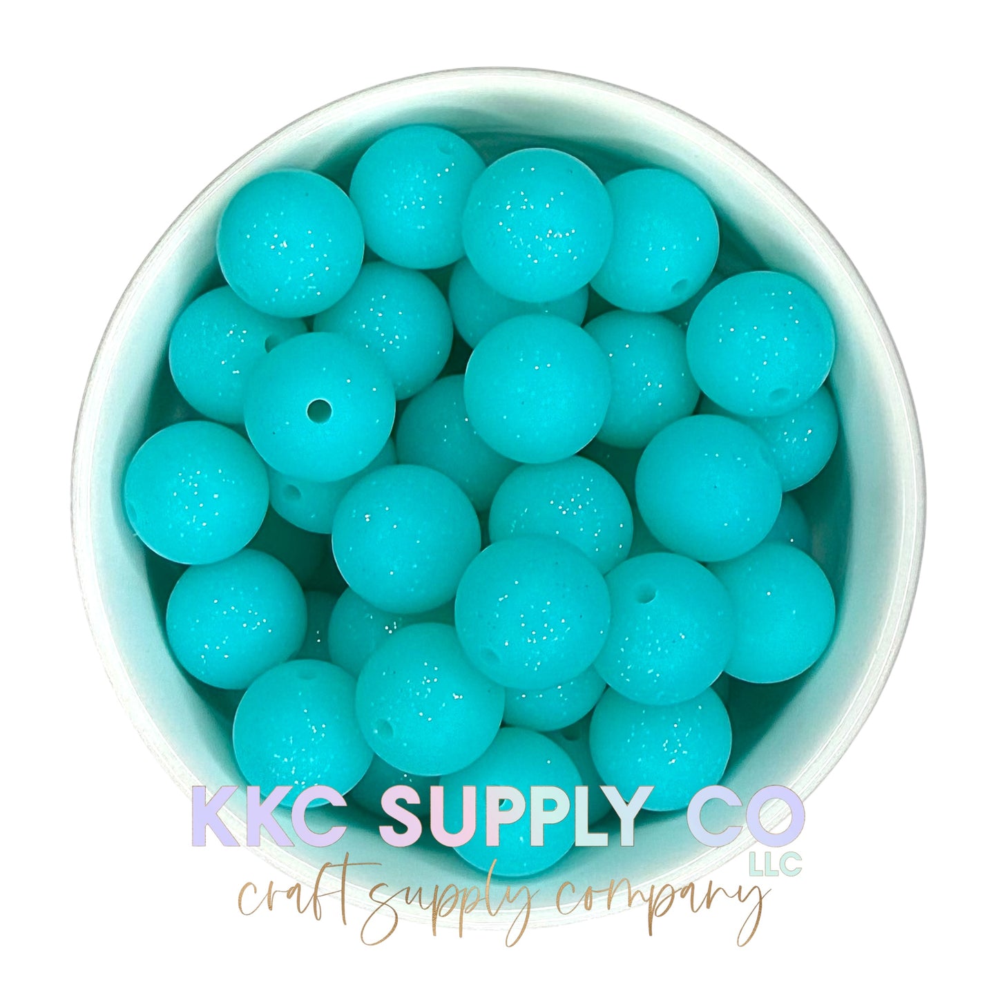 SG52-Aqua Blue Glitter Silicone Beads 15mm