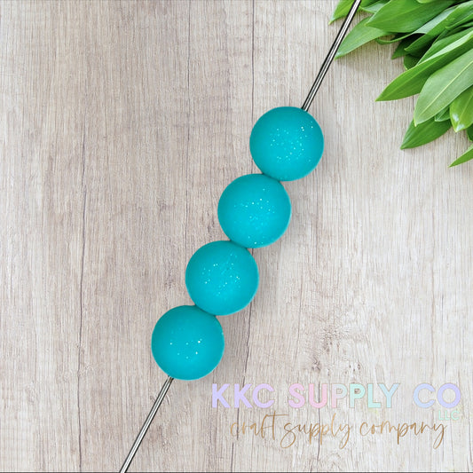 SG52-Aqua Blue Glitter Silicone Beads 15mm