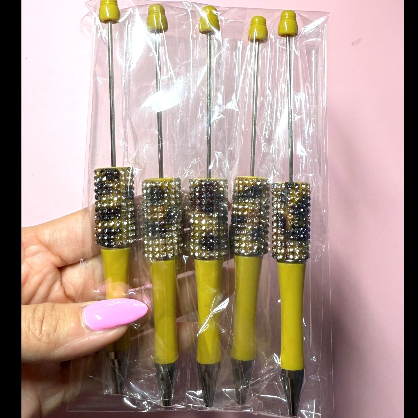 Yellow Leopard Rhinestone Pen Destash Pack - 5 Count
