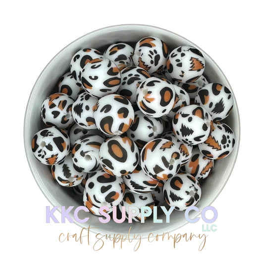 SP123-Paw Print Christmas Printed Silicone Bead 15mm