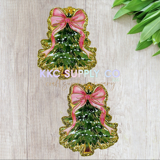 AT475-Pink and Gold Christmas Tree-Acrylic Flatback