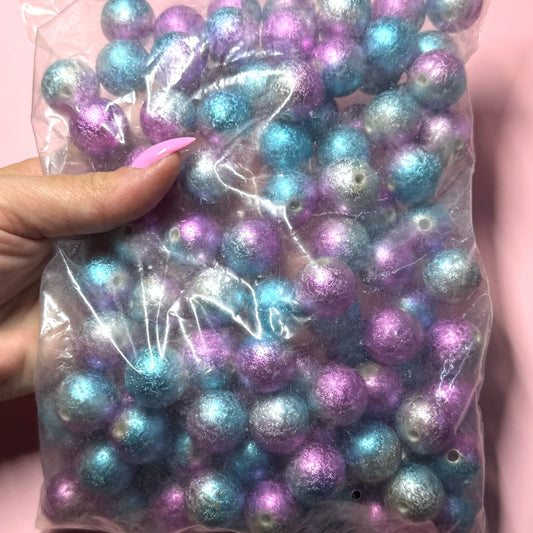 Blue and Fuchsia Foil Acrylic 20mm Bead Destash Pack -  100 Count