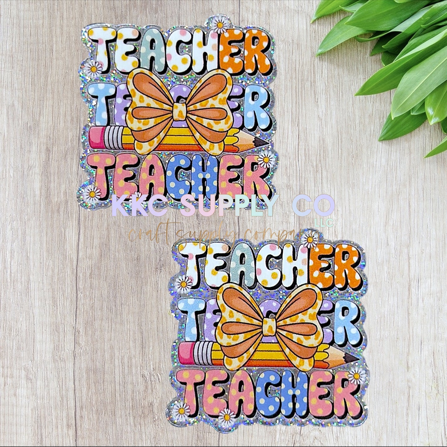 AT458-Polka Dot Teacher Bow-Acrylic Flatback