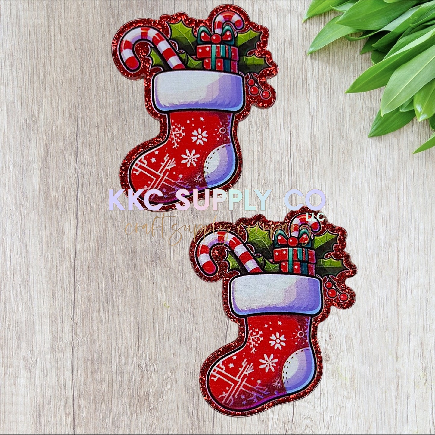 AT481-3D Candy Cane Stocking-Acrylic Flatback