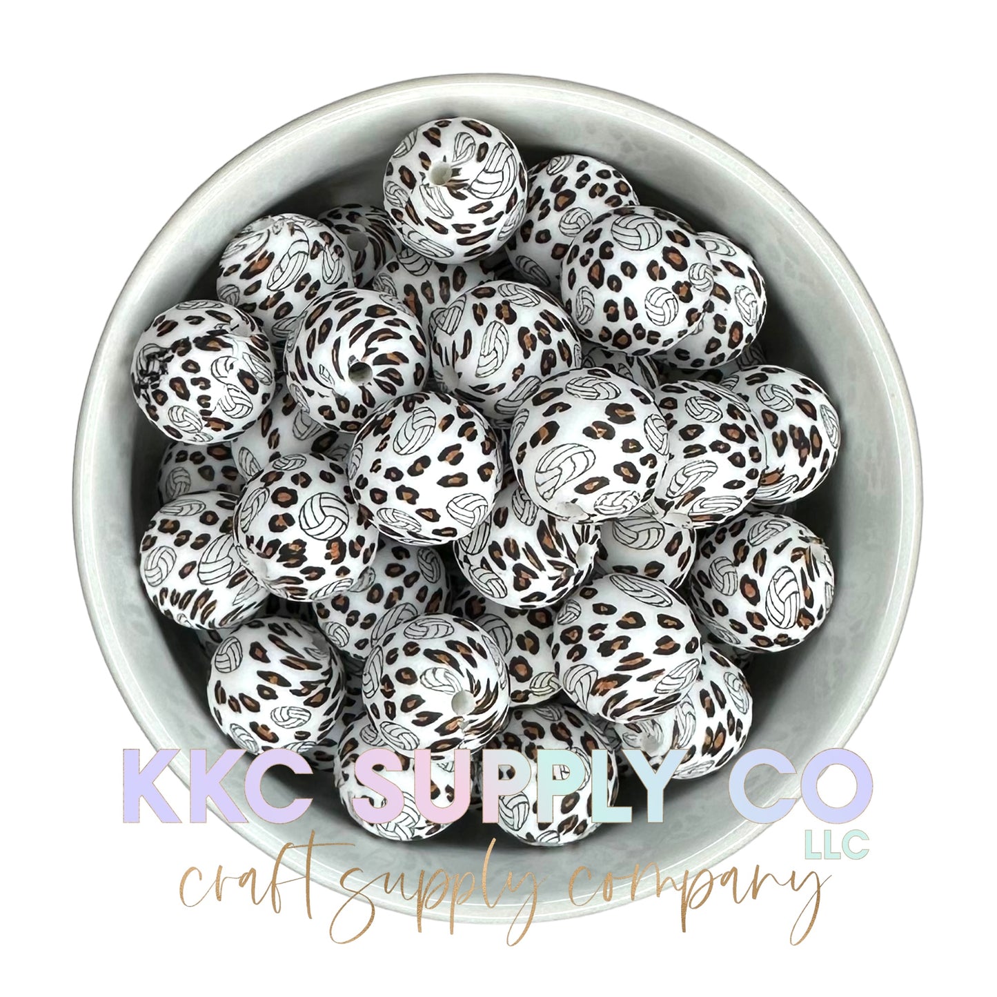 SP140-Leopard Volleyball Silicone Bead 15mm