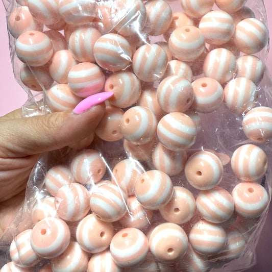 Light Coral Striped Acrylic 20mm Bead Destash Pack -  100 Count