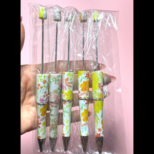 Spring Floral Printed Beadable Pen Destash Pack - 5 Count