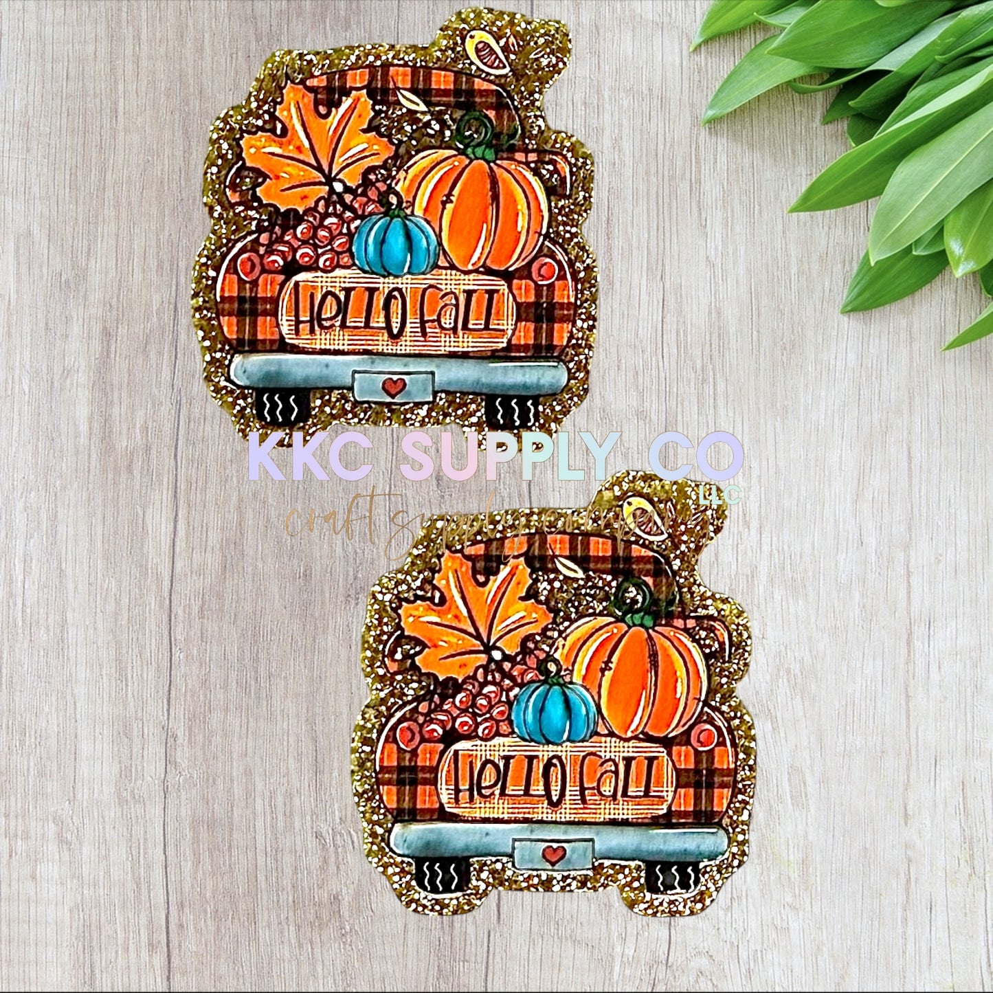 AT459-Hello Fall Pumpkin Truck-Acrylic Flatback