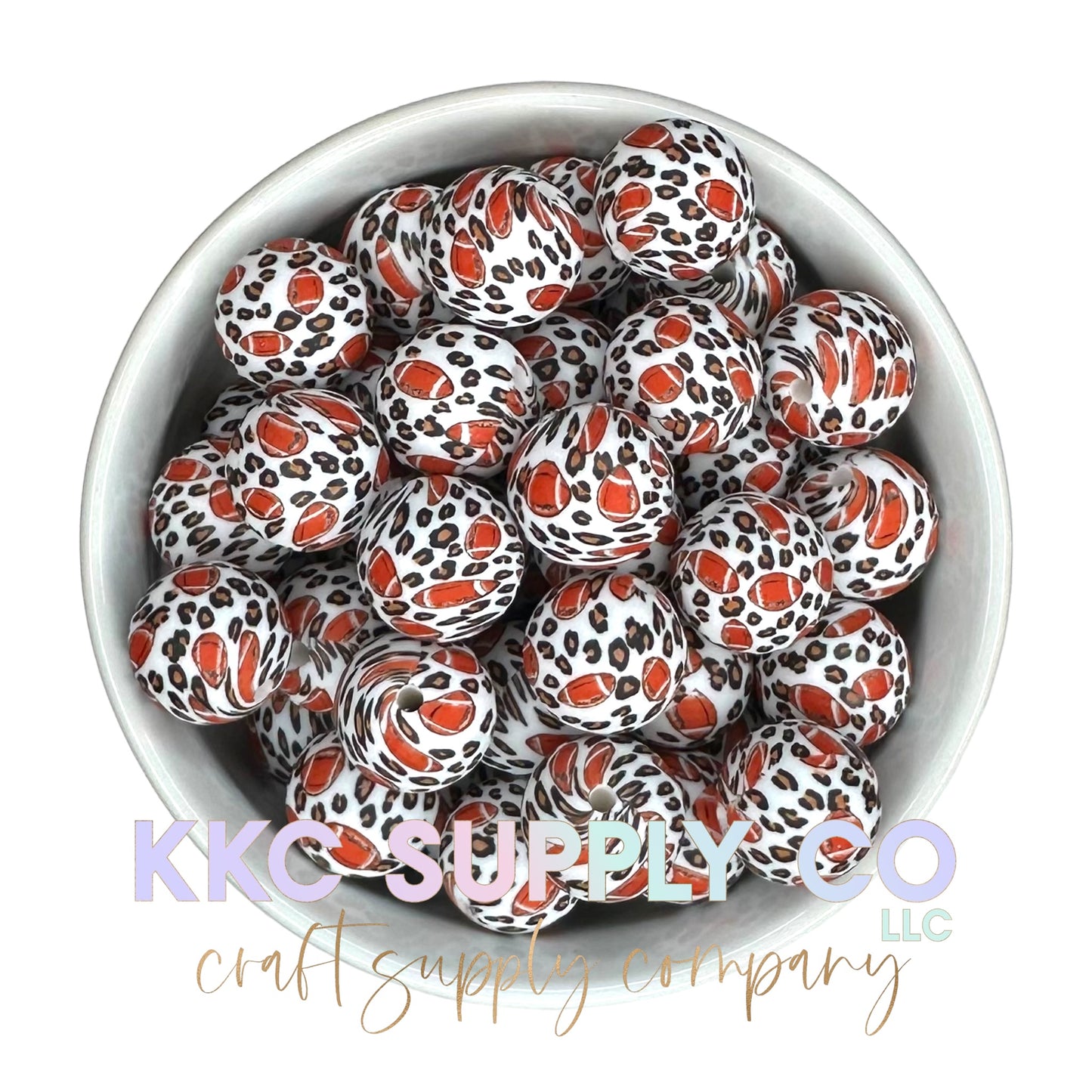 SP141-Leopard Football Silicone Bead 15mm