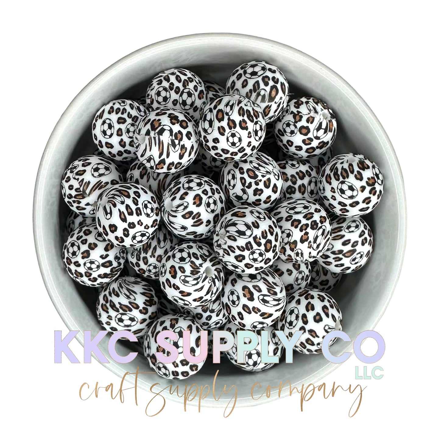 SP142-Leopard Soccer Silicone Bead 15mm