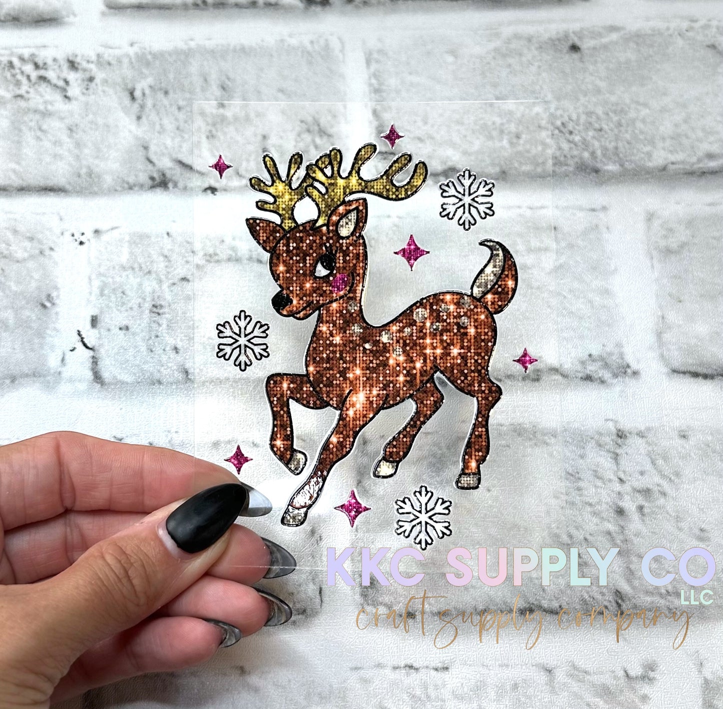 UV16326-Faux Glitter Reindeer UV DTF Decal