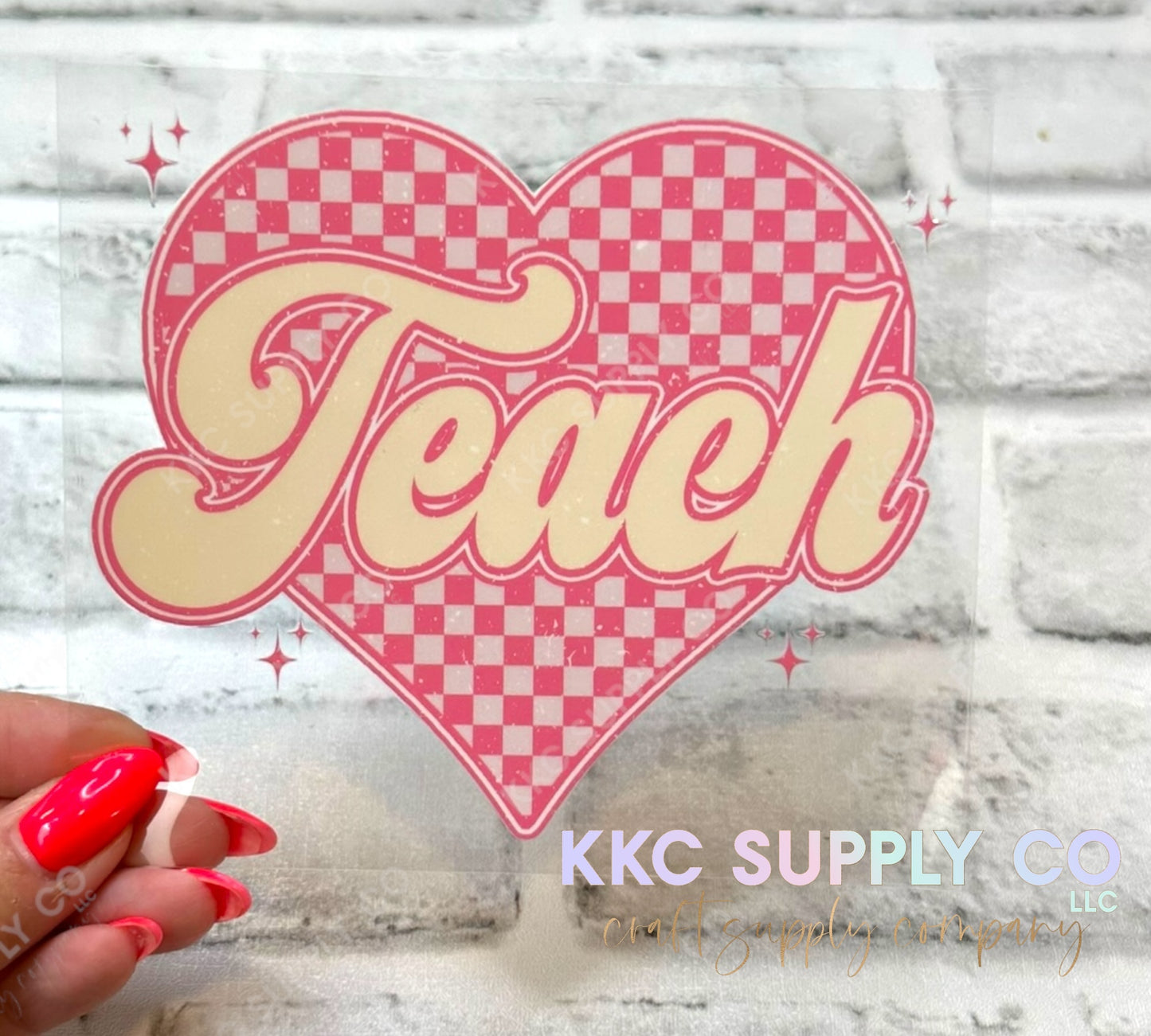 UV16450-Teach Checkered Heart 16oz UV DTF Decal