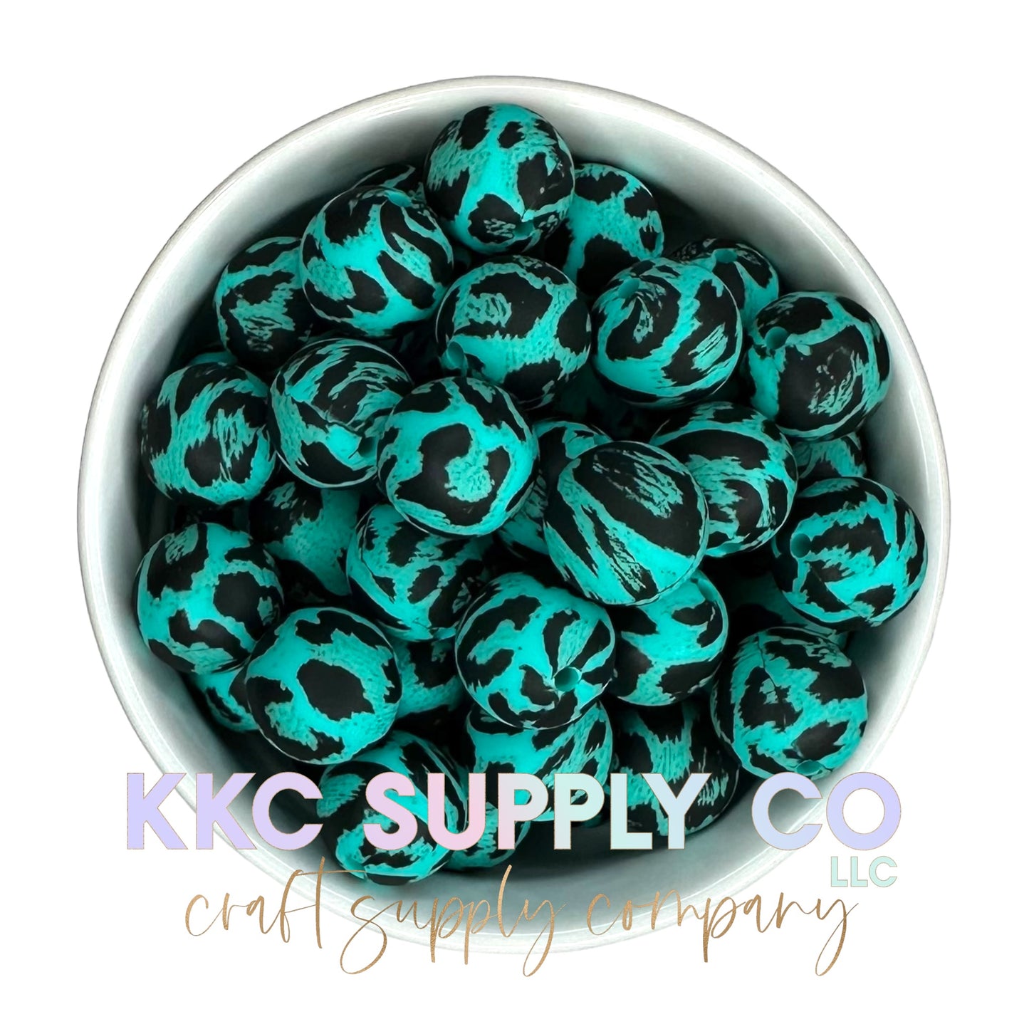 SP143-Teal Cheetah Print Silicone Bead 15mm