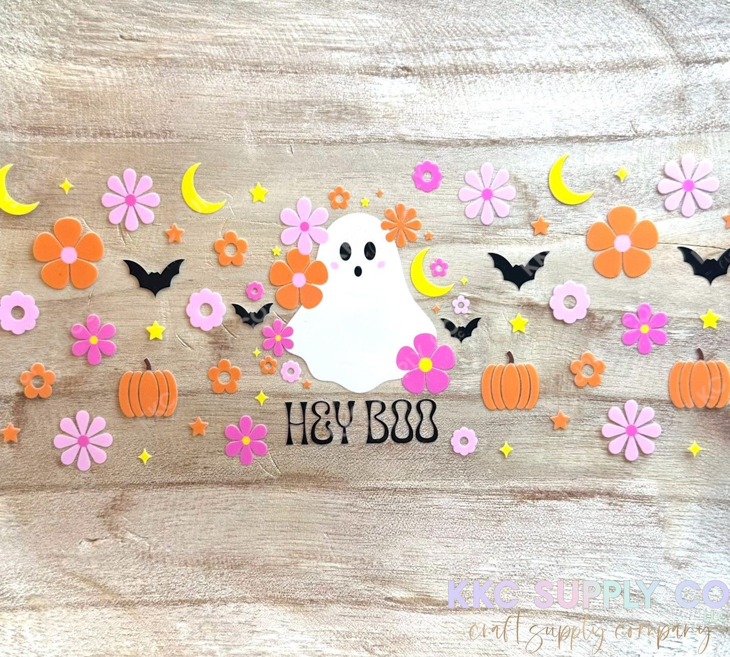 UV16529-Hey Boo Retro Floral 16oz UV DTF Wrap