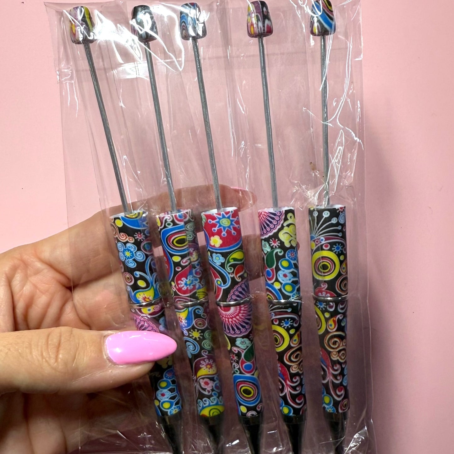 Black Paisley Printed Beadable Pen Destash Pack - 5 Count