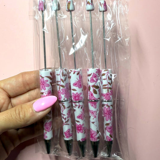 Pink Butterflies Printed Beadable Pen Destash Pack - 5 Count