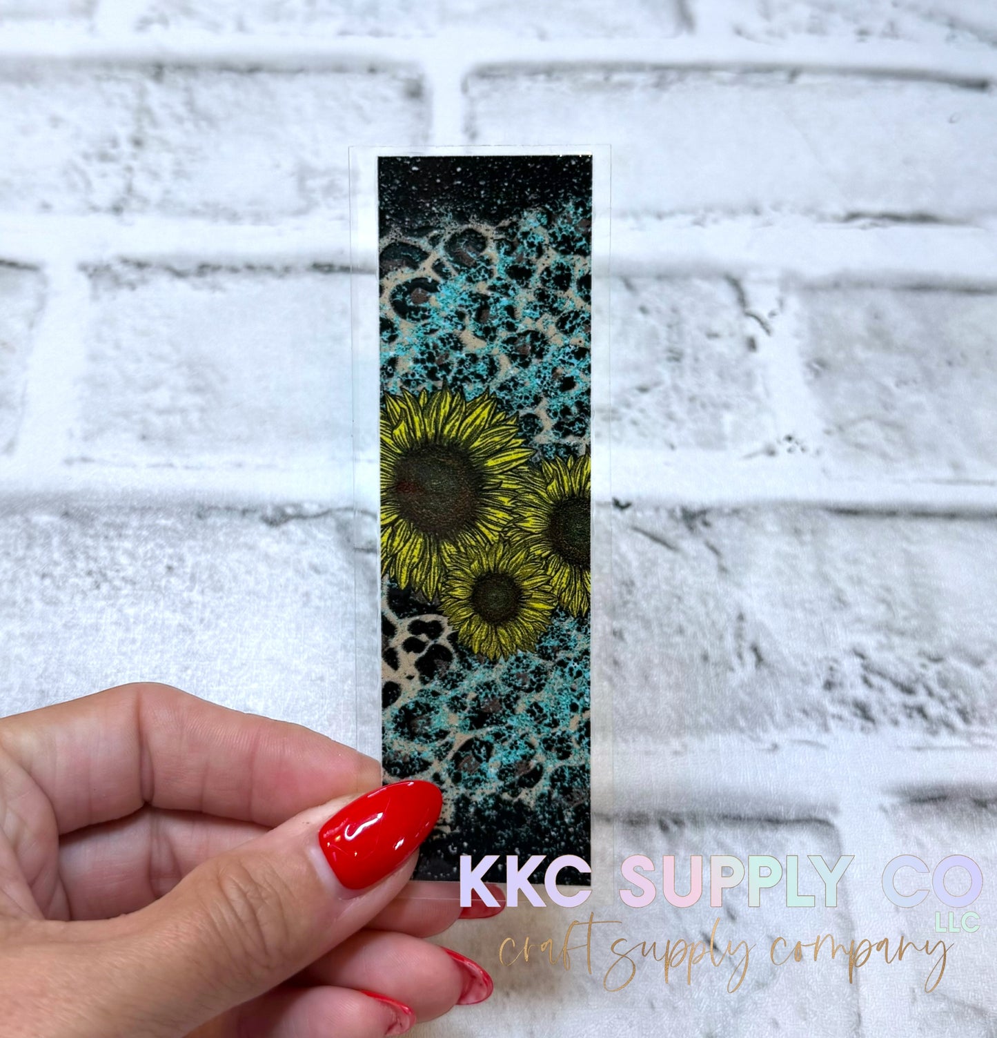 PW09-Teal Sunflower Leopard UV DTF Pen Wrap