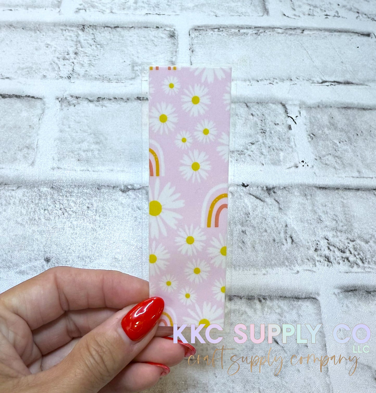 PW05-Pink Daisy and Rainbow Print UV DTF Pen Wrap