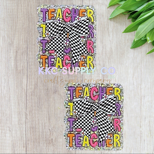 AT437-Checker Bow Teacher-Acrylic Flatback