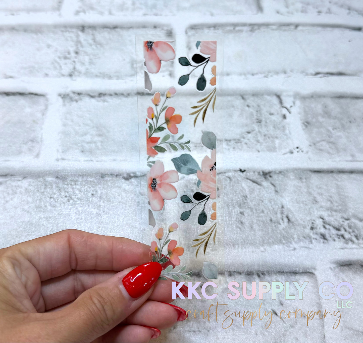 PW02-Pink, Coral and Blue Floral UV DTF Pen Wrap