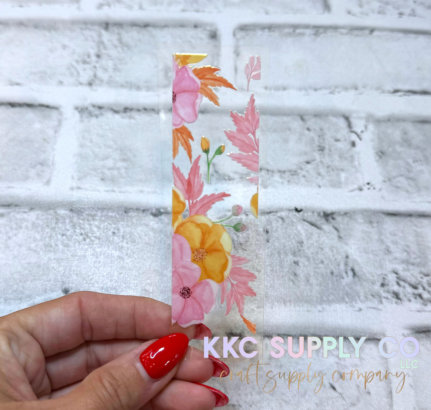 PW01-Pink and Gold Floral UV DTF Pen Wrap