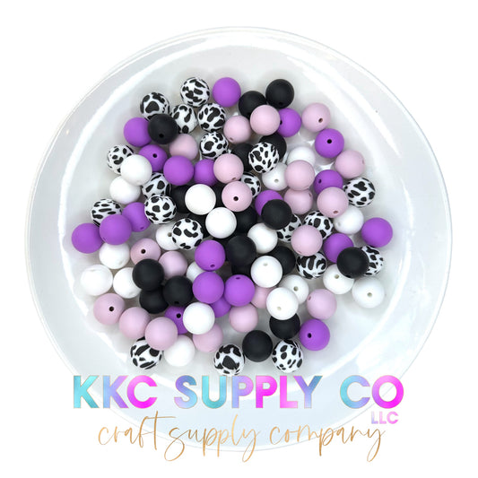 Purple Cow 15mm Silicone Bead Mix-50 Count