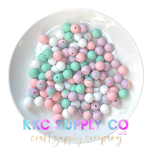 Pastel Marble 15mm Silicone Bead Mix-50 Count
